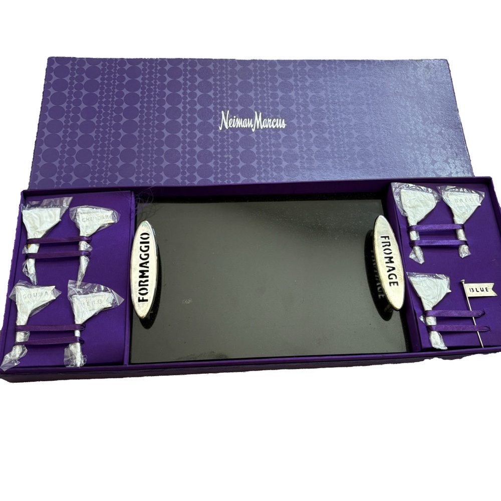 Neiman Marcus Black Marble Cheese Tray Set – Fromage Handles + Markers